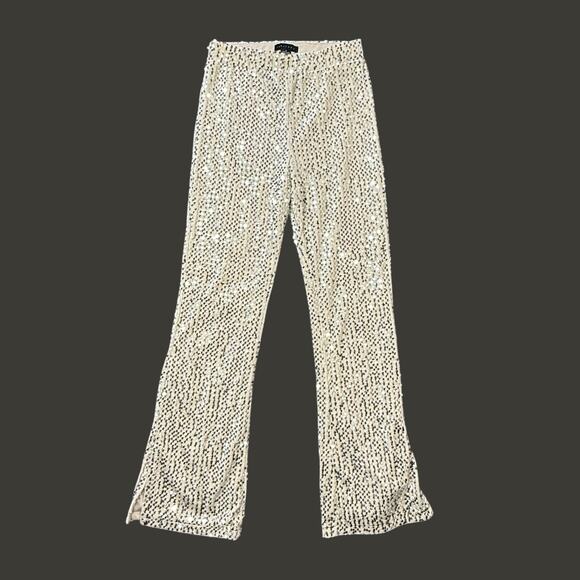 Sanctuary Charmed Kicker Flare Cream Silver Sequin Party Leggings Pants Small - Picture 2 of 8